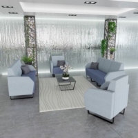 Encore low back 1 seater sofa 600mm wide with black sled frame - forecast grey seat with range blue back