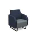 Encore low back 1 seater sofa 600mm wide with black sled frame - late grey seat with range blue back and arms