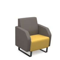 Encore low back 1 seater sofa 600mm wide with black sled frame - lifetime yellow seat with forecast grey back