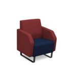 Encore low back 1 seater sofa 600mm wide with black sled frame - maturity blue seat with extent red back