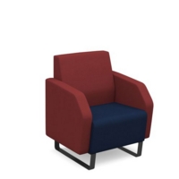 Encore low back 1 seater sofa 600mm wide with black sled frame - maturity blue seat with extent red back