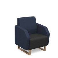 Encore low back 1 seater sofa 600mm wide with wooden sled frame - elapse grey seat with range blue back