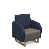 Encore low back 1 seater sofa 600mm wide with wooden sled frame - forecast grey seat with range blue back