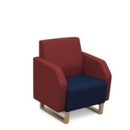 Encore low back 1 seater sofa 600mm wide with wooden sled frame - maturity blue seat with extent red back