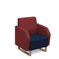 Encore low back 1 seater sofa 600mm wide with wooden sled frame - maturity blue seat with extent red back
