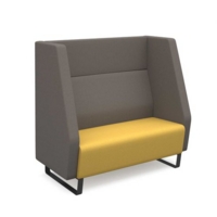 Encore high back 2 seater sofa 1200mm wide with black sled frame - lifetime yellow seat with forecast grey back