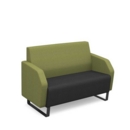 Encore low back 2 seater sofa 1200mm wide with black sled frame - elapse grey seat with endurance green back