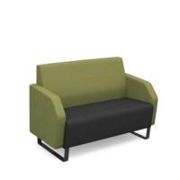 Encore low back 2 seater sofa 1200mm wide with black sled frame - elapse grey seat with endurance green back