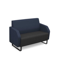 Encore low back 2 seater sofa 1200mm wide with black sled frame - elapse grey seat with range blue back