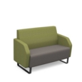 Encore low back 2 seater sofa 1200mm wide with black sled frame - forecast grey seat with endurance green back