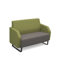 Encore low back 2 seater sofa 1200mm wide with black sled frame - forecast grey seat with endurance green back