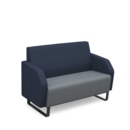 Encore low back 2 seater sofa 1200mm wide with black sled frame - late grey seat with range blue back and arms