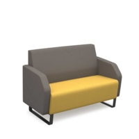Encore low back 2 seater sofa 1200mm wide with black sled frame - lifetime yellow seat with forecast grey back