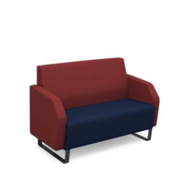 Encore low back 2 seater sofa 1200mm wide with black sled frame - maturity blue seat with extent red back