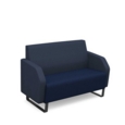 Encore low back 2 seater sofa 1200mm wide with black sled frame - maturity blue seat with range blue back
