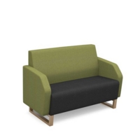Encore low back 2 seater sofa 1200mm wide with wooden sled frame - elapse grey seat with endurance green back