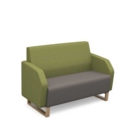 Encore low back 2 seater sofa 1200mm wide with wooden sled frame - forecast grey seat with endurance green back