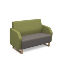 Encore low back 2 seater sofa 1200mm wide with wooden sled frame - forecast grey seat with endurance green back