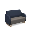 Encore low back 2 seater sofa 1200mm wide with wooden sled frame - forecast grey seat with range blue back