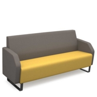 Encore low back 3 seater sofa 1800mm wide with black sled frame - lifetime yellow seat with forecast grey back