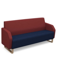 Encore low back 3 seater sofa 1800mm wide with wooden sled frame - maturity blue seat with extent red back