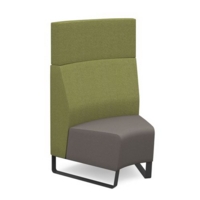 Encore modular single seater concave high back sofa with no arms and black sled frame - forecast grey seat with endurance green back