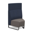 Encore modular single seater concave high back sofa with no arms and black sled frame - forecast grey seat with range blue back