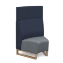 Encore modular single seater concave high back sofa with no arms and wooden sled frame - late grey seat with range blue back