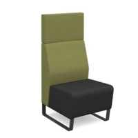 Encore modular single seater high back sofa with no arms and black sled frame - elapse grey seat with endurance green back