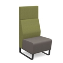 Encore modular single seater high back sofa with no arms and black sled frame - forecast grey seat with endurance green back