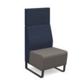 Encore modular single seater high back sofa with no arms and black sled frame - forecast grey seat with range blue back
