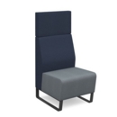 Encore modular single seater high back sofa with no arms and black sled frame - late grey seat with range blue back