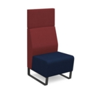 Encore modular single seater high back sofa with no arms and black sled frame - maturity blue seat with extent red back
