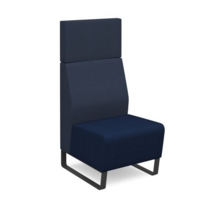 Encore modular single seater high back sofa with no arms and black sled frame - maturity blue seat with range blue back