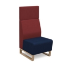 Encore modular single seater high back sofa with no arms and wooden sled frame - maturity blue seat with extent red back