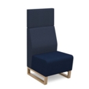 Encore modular single seater high back sofa with no arms and wooden sled frame - maturity blue seat with range blue back