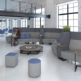 Encore modular single seater high back sofa with no arms and wooden sled frame - present grey seat with forecast grey back