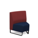 Encore modular single seater concave low back sofa with no arms and black sled frame - maturity blue seat with extent red back