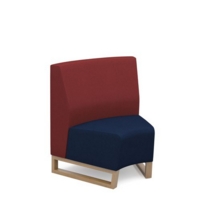 Encore modular single seater concave low back sofa with no arms and wooden sled frame - maturity blue seat with extent red back