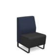 Encore modular single seater low back sofa with no arms and black sled frame - elapse grey seat with range blue back
