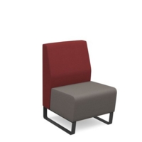 Encore modular single seater low back sofa with no arms and black sled frame - forecast grey seat with extent red back