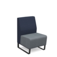 Encore modular single seater low back sofa with no arms and black sled frame - late grey seat with range blue back and arms
