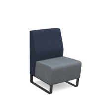 Encore modular single seater low back sofa with no arms and black sled frame - late grey seat with range blue back and arms