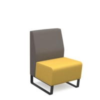 Encore modular single seater low back sofa with no arms and black sled frame - lifetime yellow seat with forecast grey back