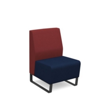 Encore modular single seater low back sofa with no arms and black sled frame - maturity blue seat with extent red back