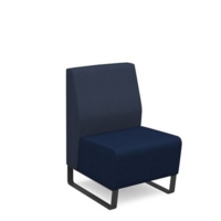 Encore modular single seater low back sofa with no arms and black sled frame - maturity blue seat with range blue back