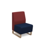 Encore modular single seater low back sofa with no arms and wooden sled frame - maturity blue seat with extent red back