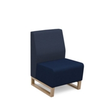 Encore modular single seater low back sofa with no arms and wooden sled frame - maturity blue seat with range blue back