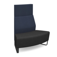 Encore modular double seater convex high back sofa with no arms and black sled frame - elapse grey seat with range blue back