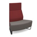 Encore modular double seater convex high back sofa with no arms and black sled frame - forecast grey seat with extent red back